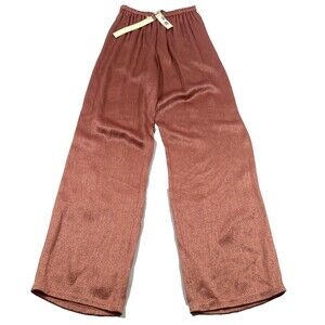 LaPointe Rose Pants Textured Satin Flare Wide Leg Boho Pull On Pleated Sz S NWT